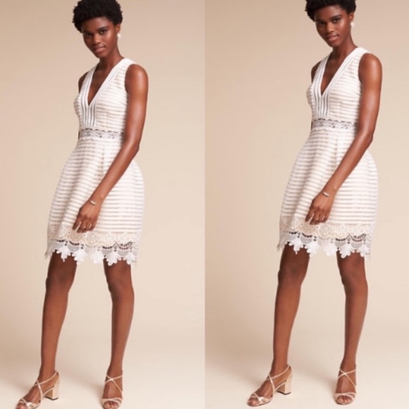 James Coviello Anthro BHLDN WhiteMayfair Embroidered Floral NudeUnderlay Dress 6 - Picture 3 of 16